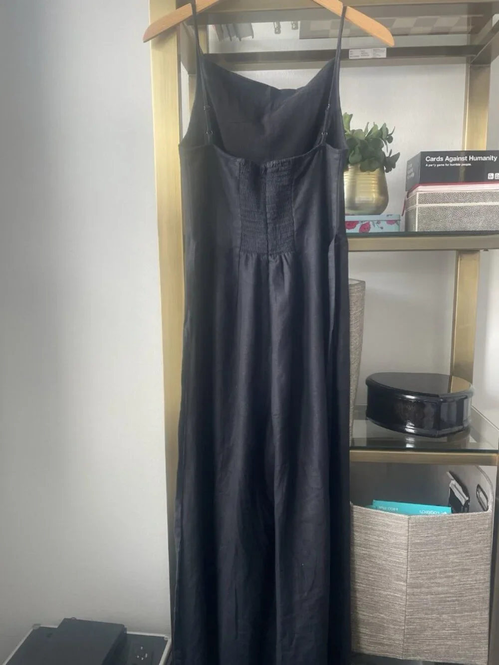$228 Reformation Ciara Wide-Leg Black Linen Jumpsuit Sz 4 Black 100% Linen